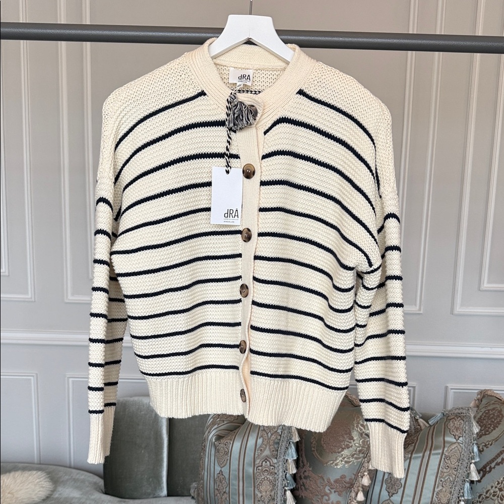 NWT Cream Striped Button-Up Sweater size large